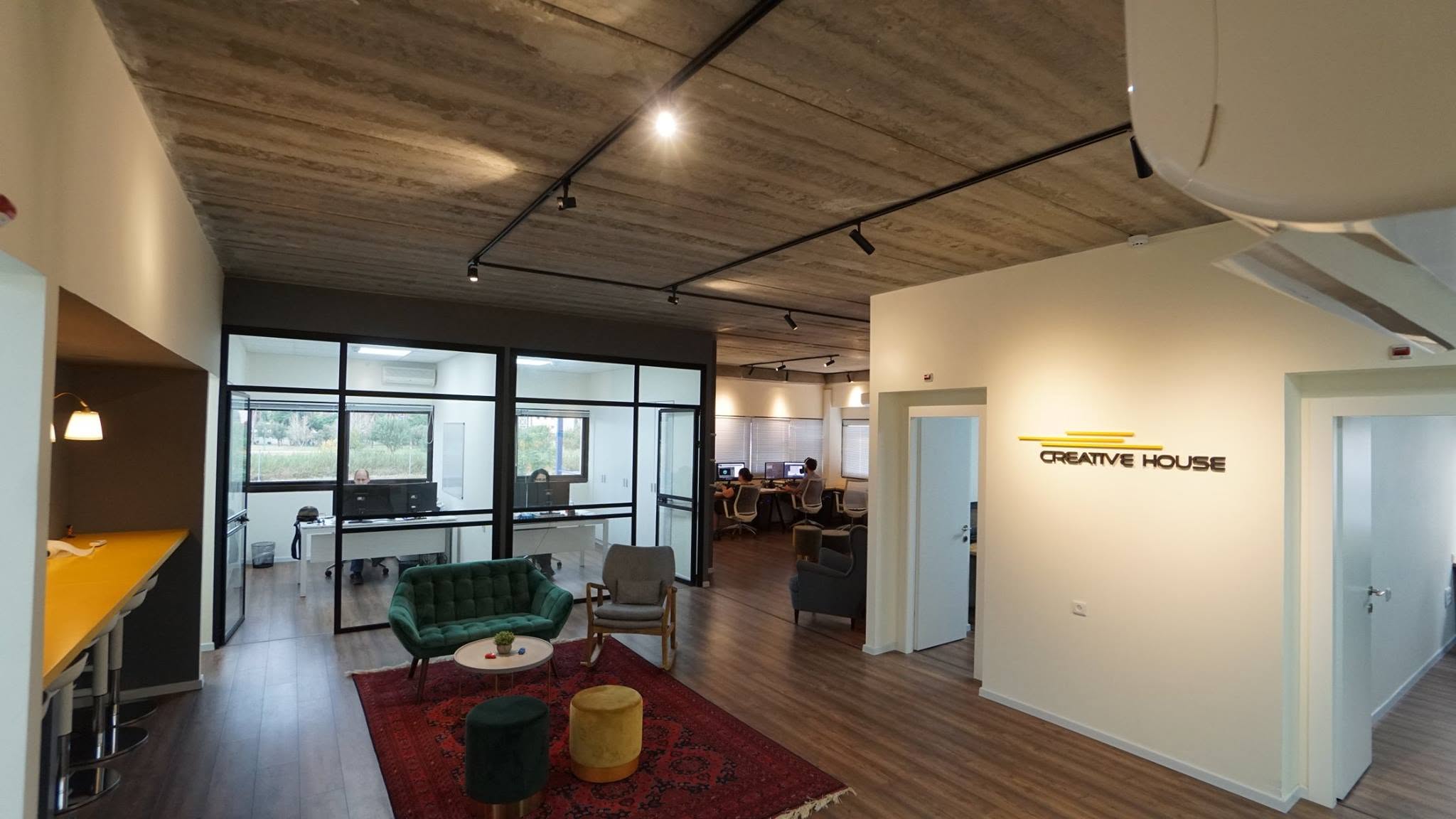 Creative House studio lobby with logo on the wall